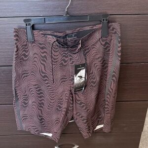 Outerknown Men's Athletic Shorts in Brown and Black Wave Pattern